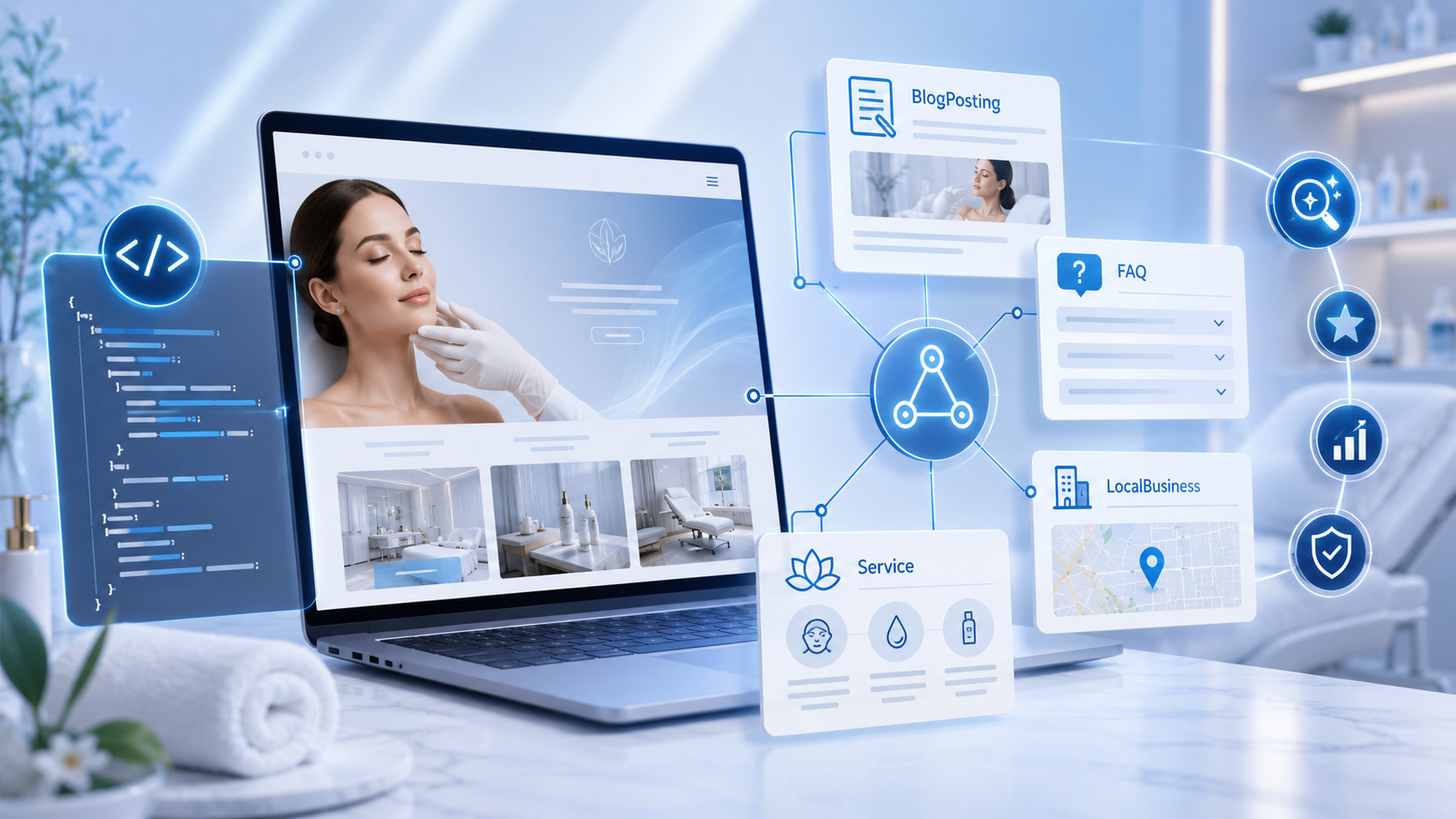 Schema Markup for Med Spas: BlogPosting, FAQ, LocalBusiness, and Service Data article preview by Vistrane